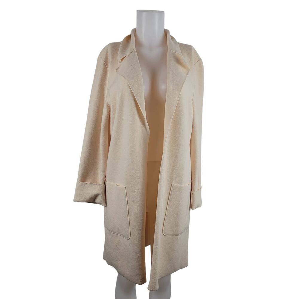 Episode Cream Long Line Open Cardigan Pockets Wool Blend Women L NWT *Read